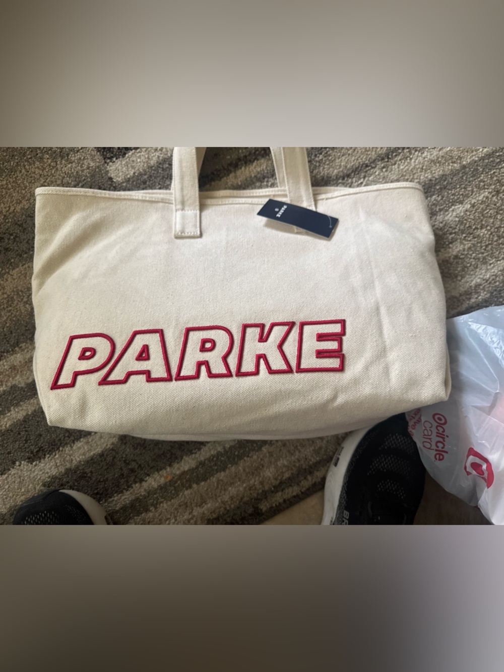 Parke Cream Canvas Tote with Pink Appliqué Logo‎